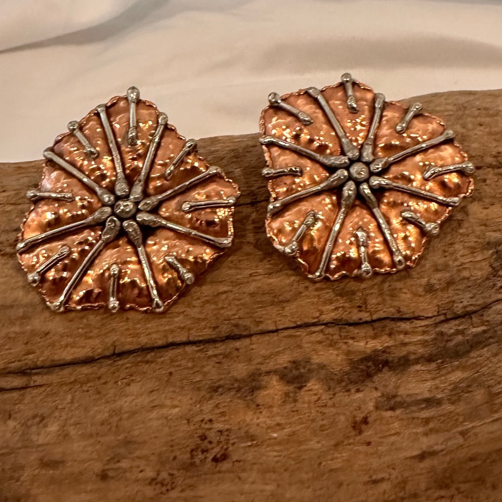 Hammered Copper Colored Disc Shaped Earrings - image 5